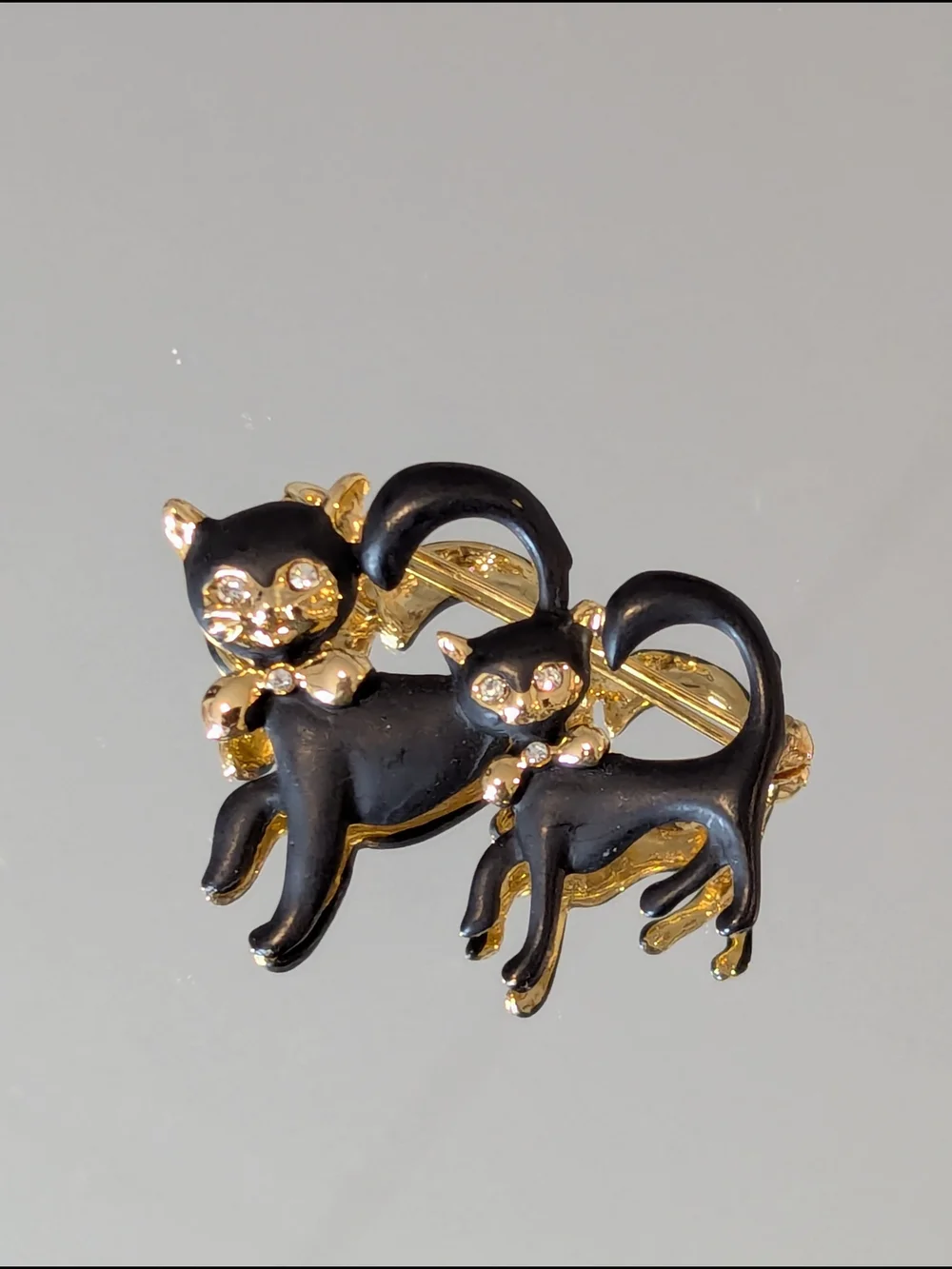 Vintage Gold-Tone Black Cat Duo Brooch